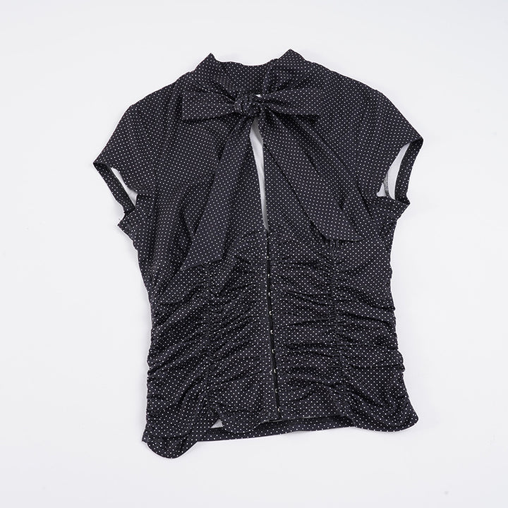 Dame elegant skåret top med raffinerede ruffle-detaljer og trendy sløjfer Skovae