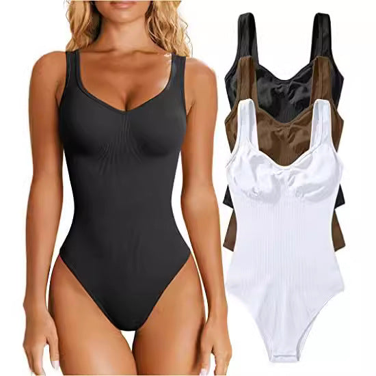 Dame moderigtig bodystocking med V-udskæring og formende materiale Stilla