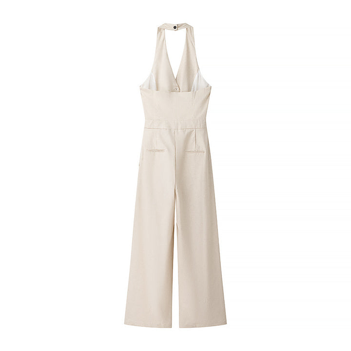 Femme Målsyet Halterneck Jumpsuit med Knapdetaljer Stilla