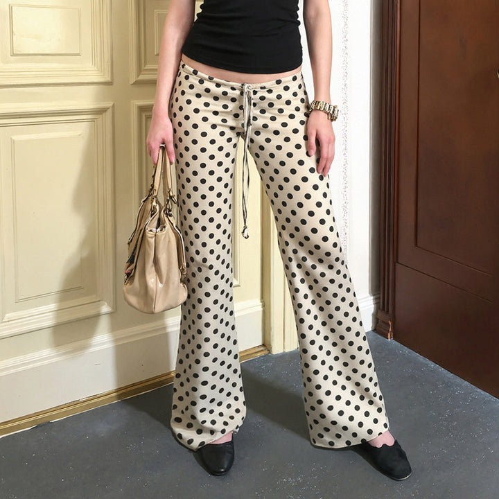 Damen Elegante Flared-Hose mit verstellbarem Bindegürtel und klassischem Polka-Dot-Muster Skovae