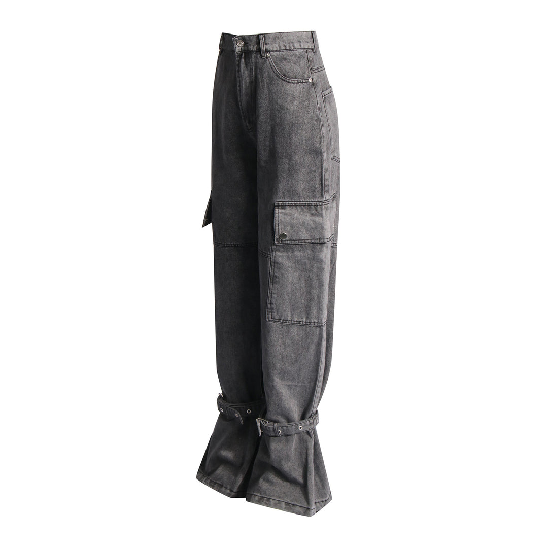 Dame cargo-jeans med praktiske sidelommer og afslappet snit Stilla