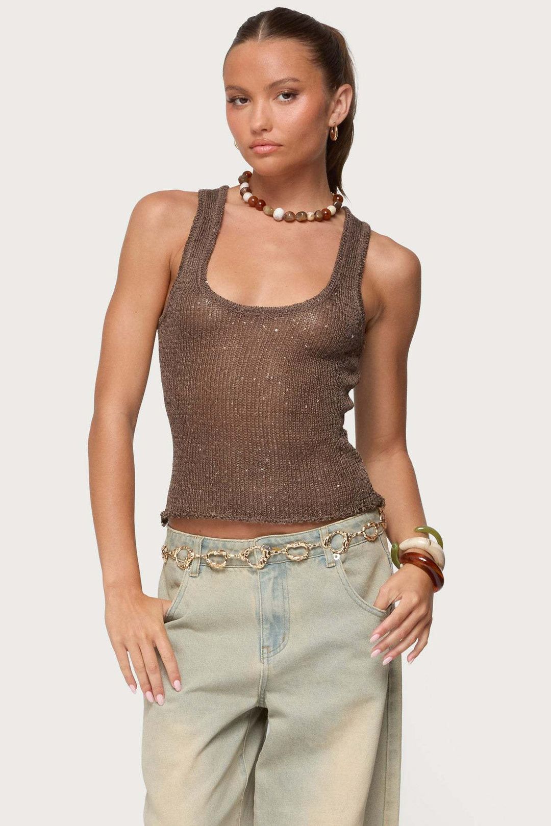 Dame Glamourøst Glitrende Tanktop Skovae