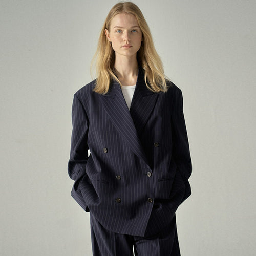 Dame Elegant Dobbeltbrystet Blazer i Vintage-stil med Indsnit Stilla