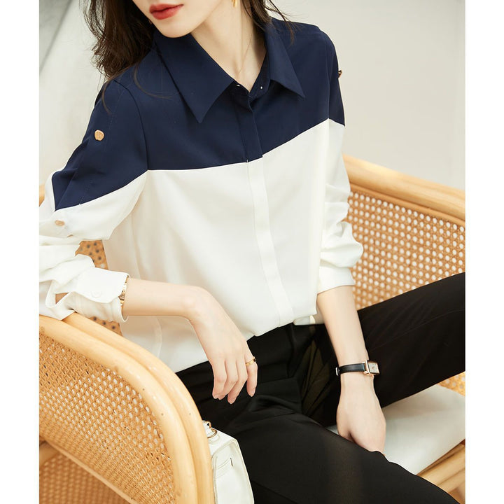 Kvindernes elegante bluse skjorte med farveblok design Stilla