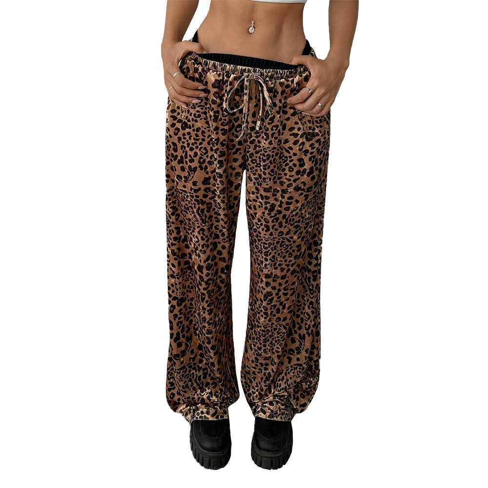 Dame brede loungebukser med leopardprint og elastisk talje Stilla