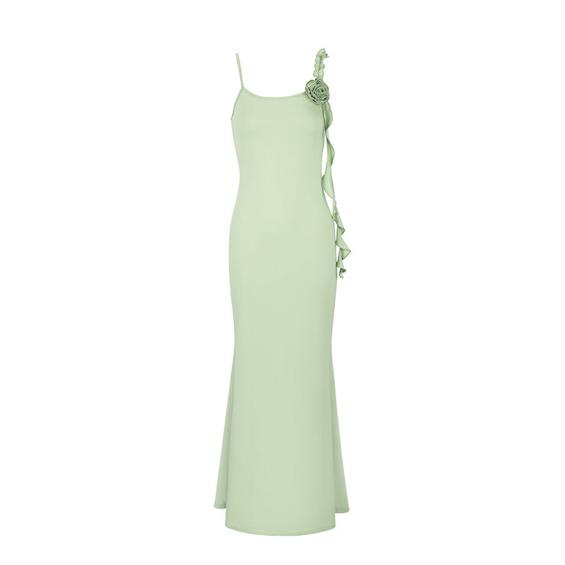 Damer Elegant Maxikjole med blomsternecktie og asymmetrisk flæse Skovae