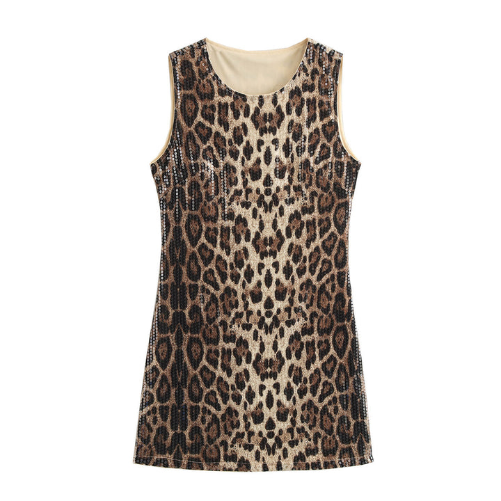 Femme Pailletter Leopard Tryk Mini Kjole Stilla