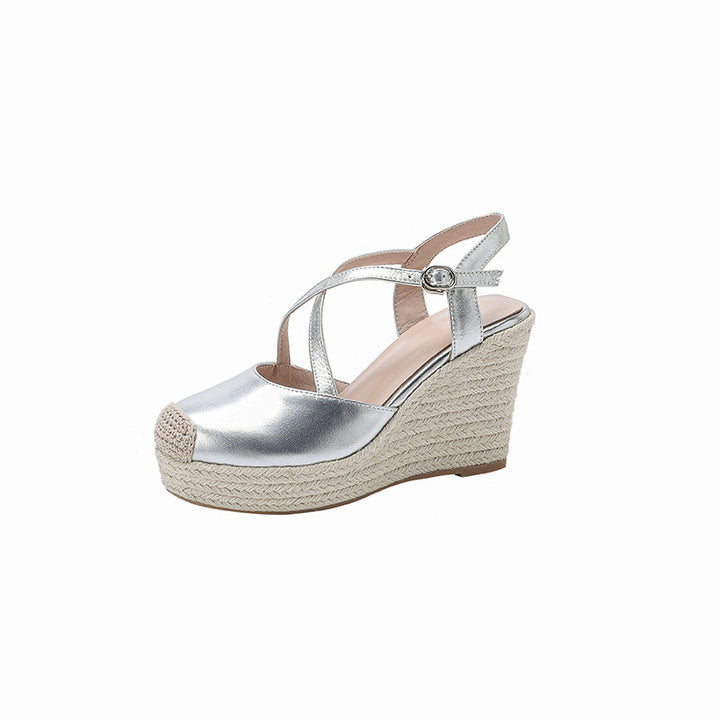 Femme Wedge Espadrille Sandaler med Cross-Strap Design Stilla