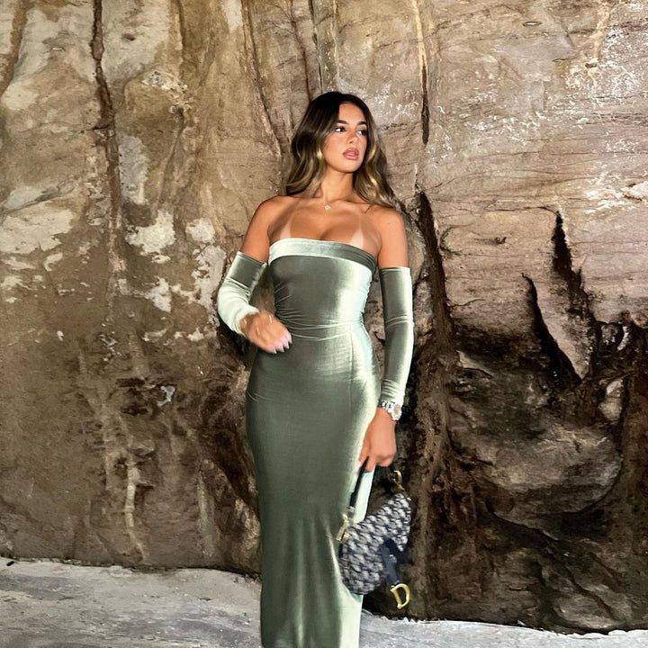 Dame Samt Off-Shoulder Aftenkjole Stilla