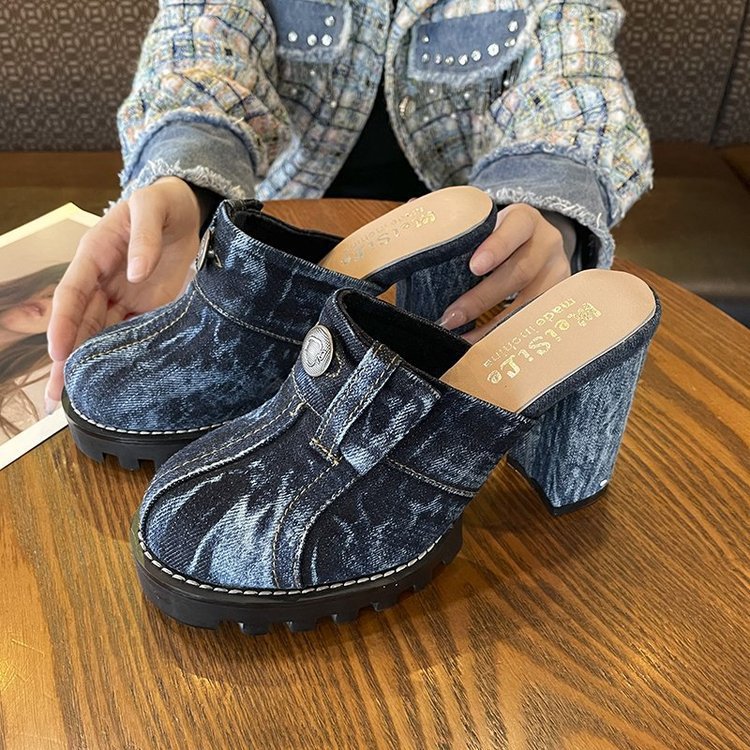 Dame Clogs med moderne jeanslook og høj blokhælhæl Stilla