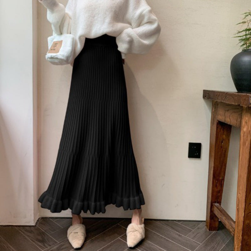 Kvinder Plisseret Midi Skirt med Voluminøs Kant og Elastisk Talje Stilla