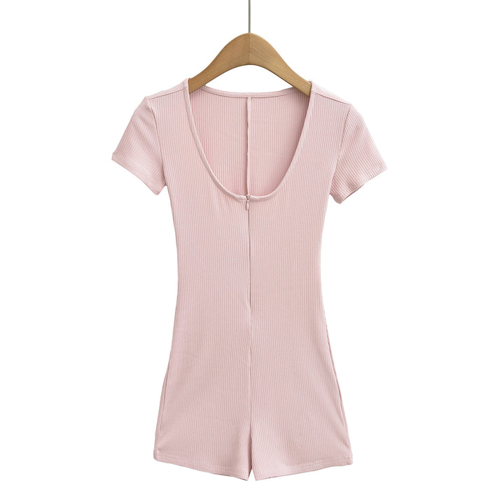Dame Bodycon Jumpsuit med korte ærmer og elegant V-udskæring Stilla