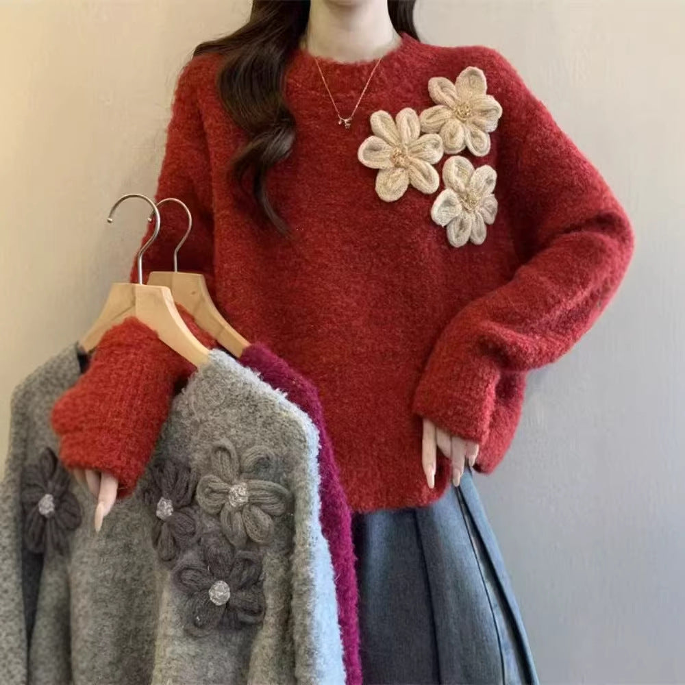 Kvinderne Cozy Sweater med Floral 3D Design Stilla