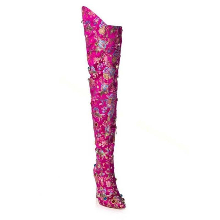 Femme Over-knæet Floral Dekoreret Stiletto Støvle Stilla