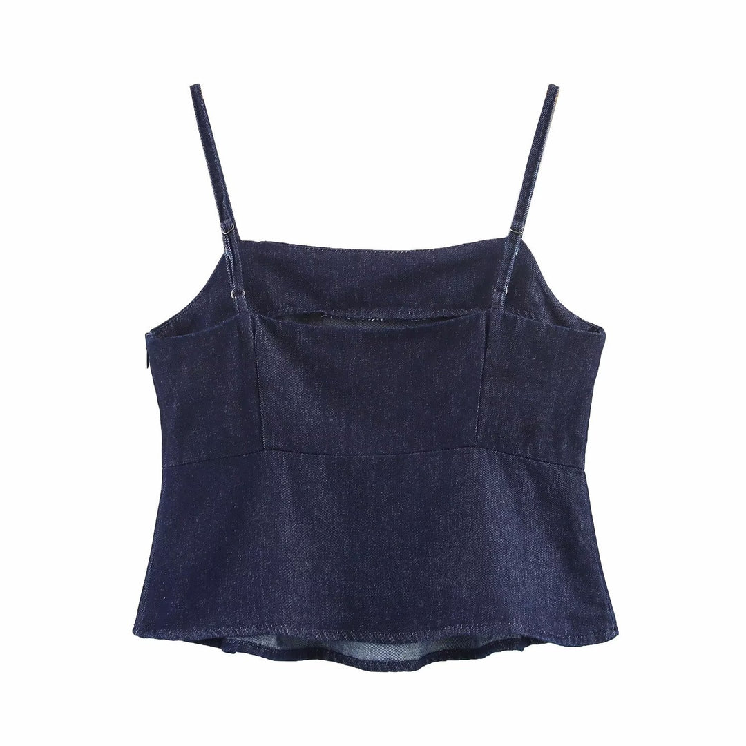 Femme Strappy Denim Peplum Top Stilla