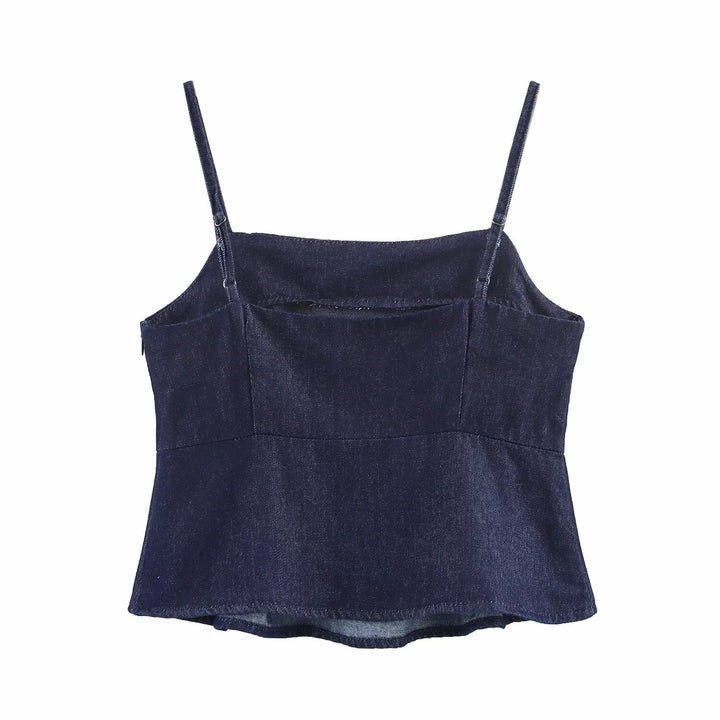 Femme Strappy Denim Peplum Top Stilla