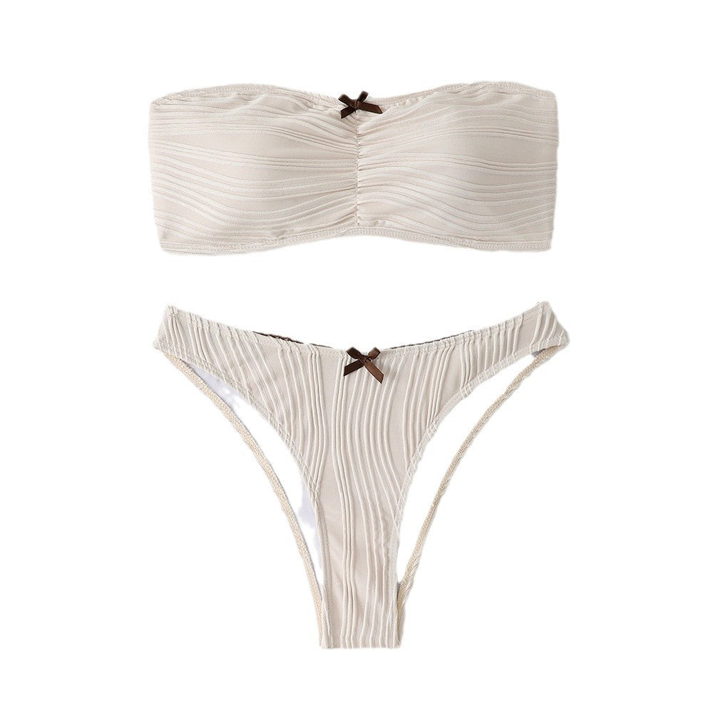 Dame Bandeau-Bikini med ribdetaljer Stilla