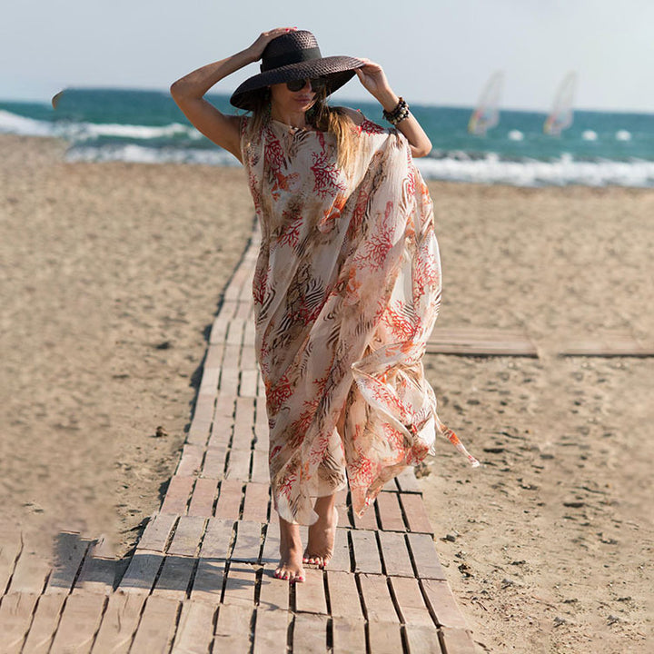 Dame Boho-inspireret strandtunika med løs pasform og båndliv Stilla