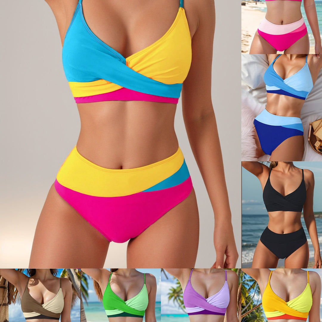 Damer højtaljede bikini med krydset top og elegante rynkeelementer Skovae