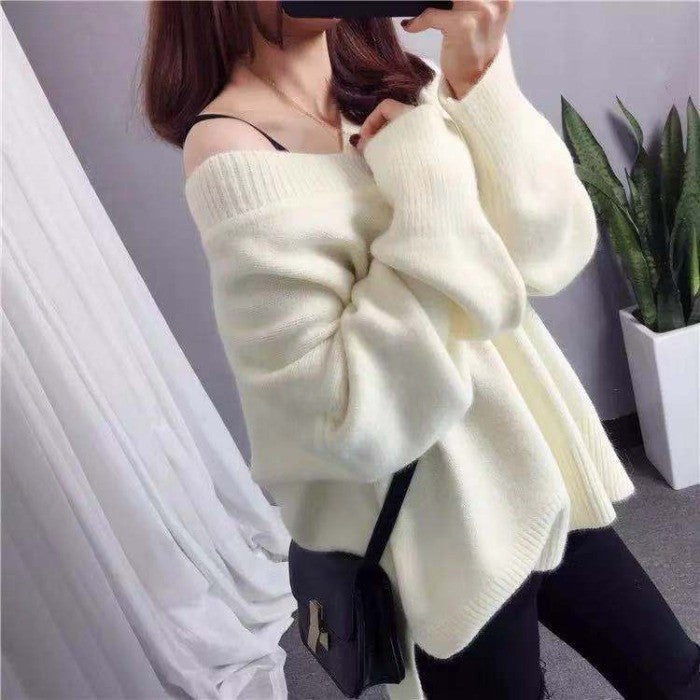 Kvindernes chunky strik V-hals sweater med en afslappet pasform og oversized ærmer Stilla