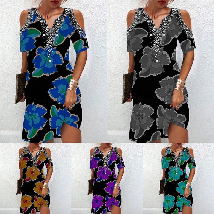 Dame Floral Print Kold Skulder Kjole Stilla