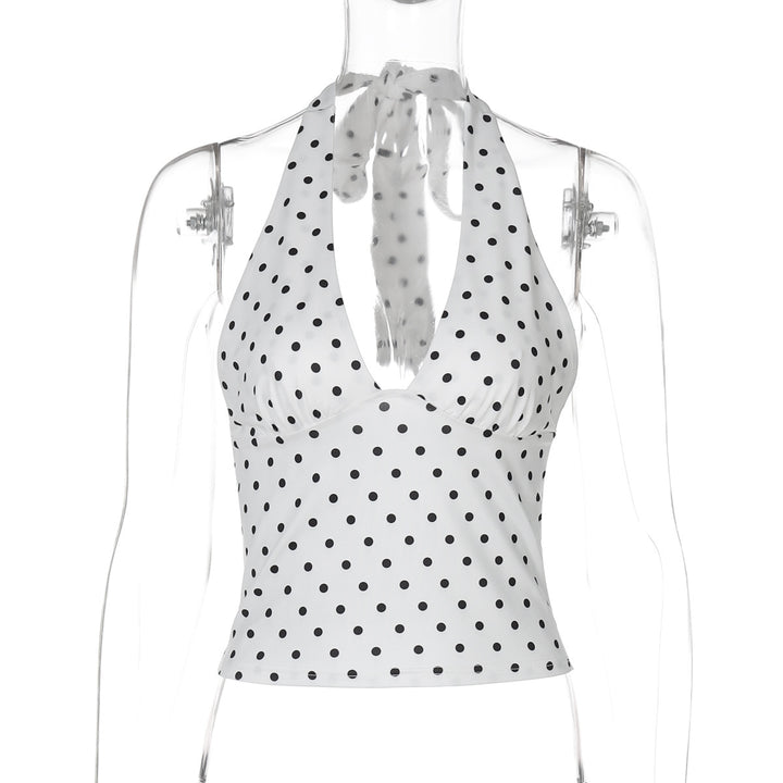Dame Polka-Dots Haltertop med elegant V-udskæring og stilfuld bindebånd Stilla