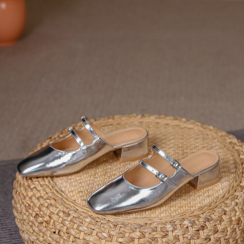 Dame Slingback Mules med kvadratisk tåform og dobbelt remdesign Stilla