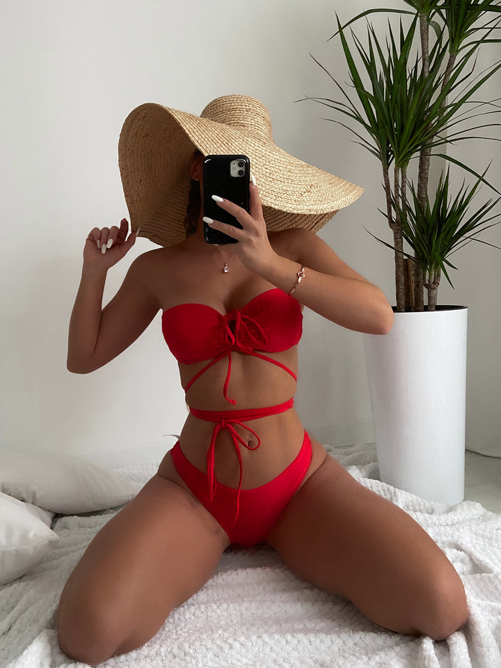 Dame Bandeau bikini sæt med legende snøre design og høj udskæring Stilla
