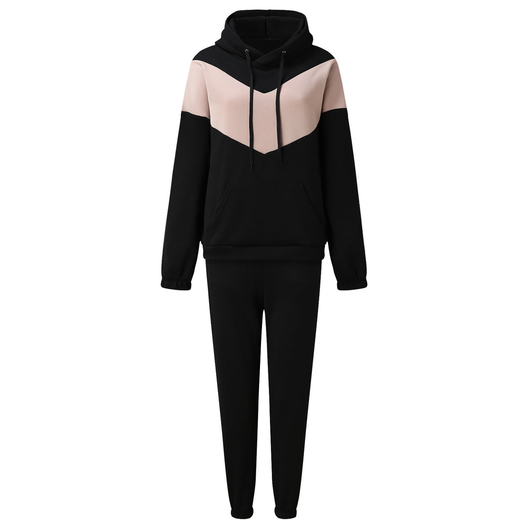 Kvinders sporty loungewear sæt med høj krave og praktisk kengurulomme Skovae