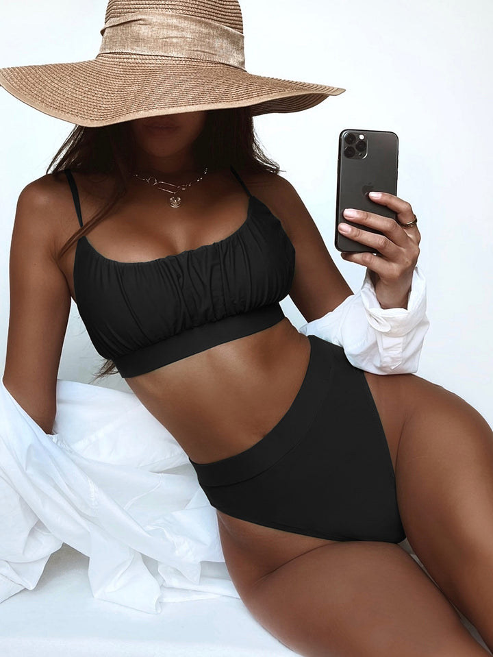 Dame Høj taljeret Bikini-sæt med rynket top og elastisk bånd Stilla