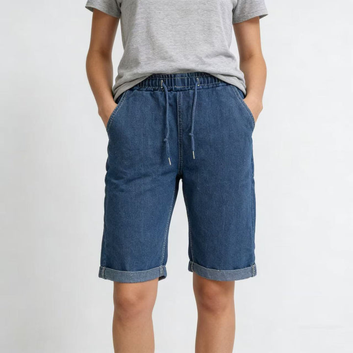 Dame jeans shorts med elastisk talje og praktiske lommer Skovae