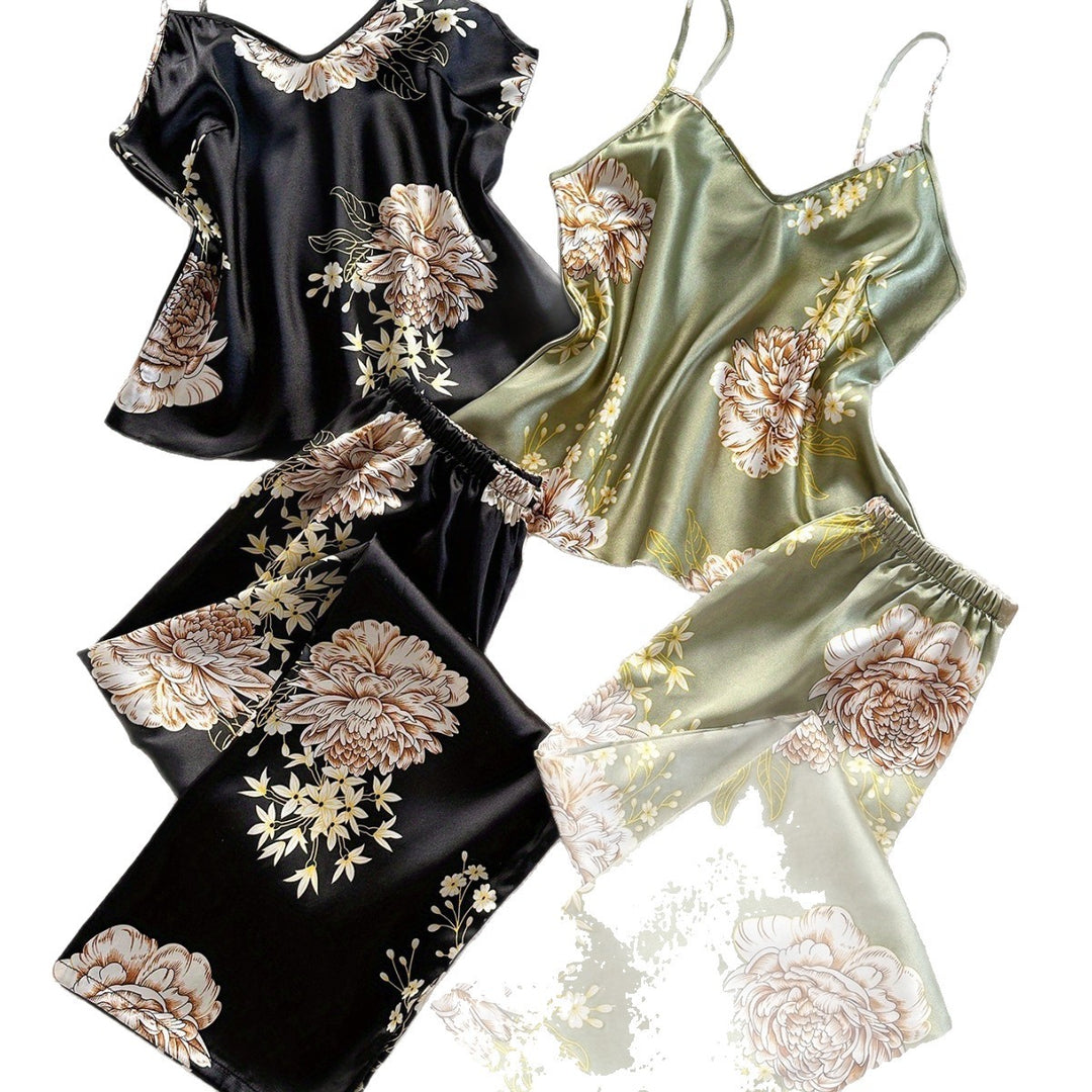 Dame Floral Satin Pyjamasæt Stilla