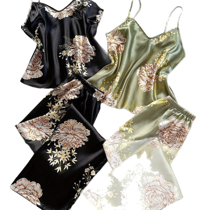 Dame Floral Satin Pyjamasæt Stilla