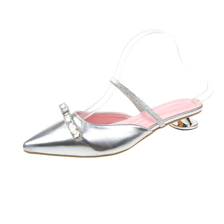 Dame Elegante Spids Tå Separator Mules med Strass-Accent Stilla