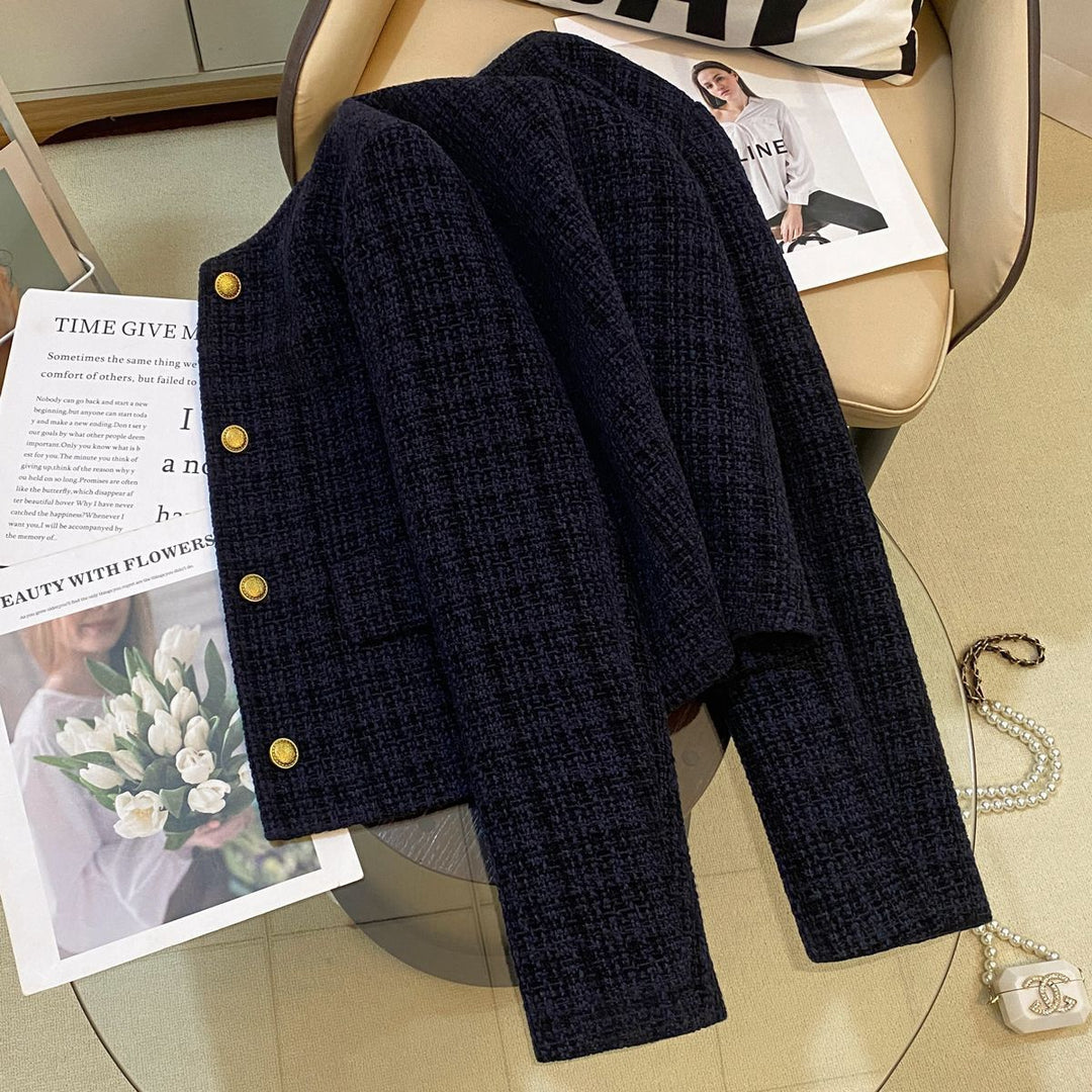 Dame Struktureret Boucle Jakke med Gyldne Knapper Stilla