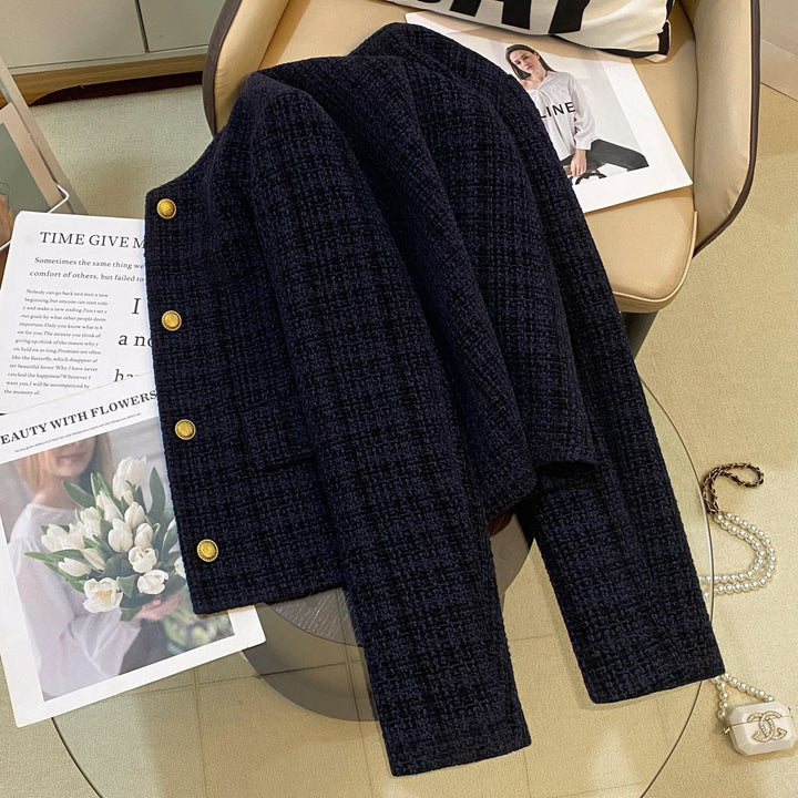 Dame Struktureret Boucle Jakke med Gyldne Knapper Stilla