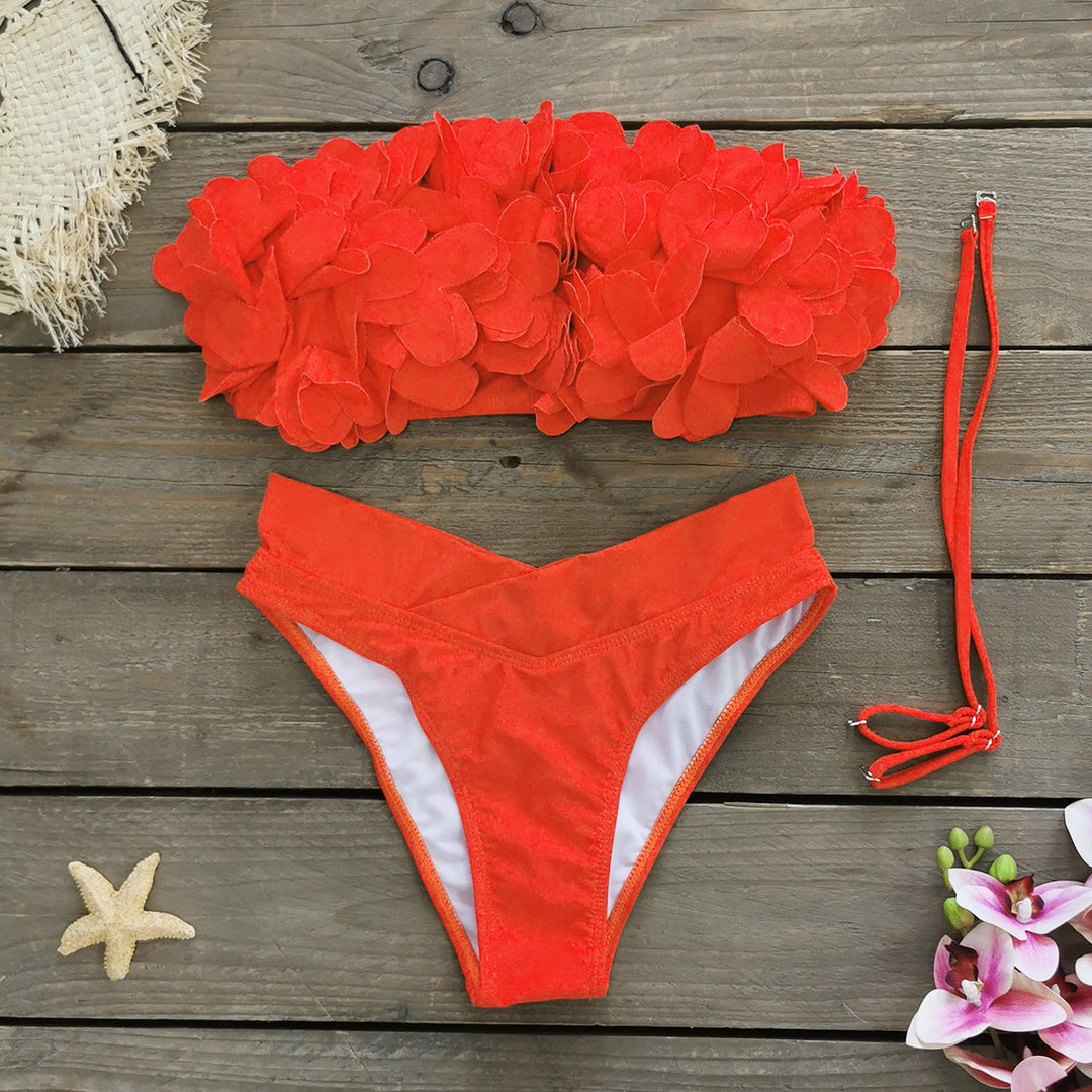 Dame Bikini-sæt med blomsterapplikationer og højtskåret underdel Stilla
