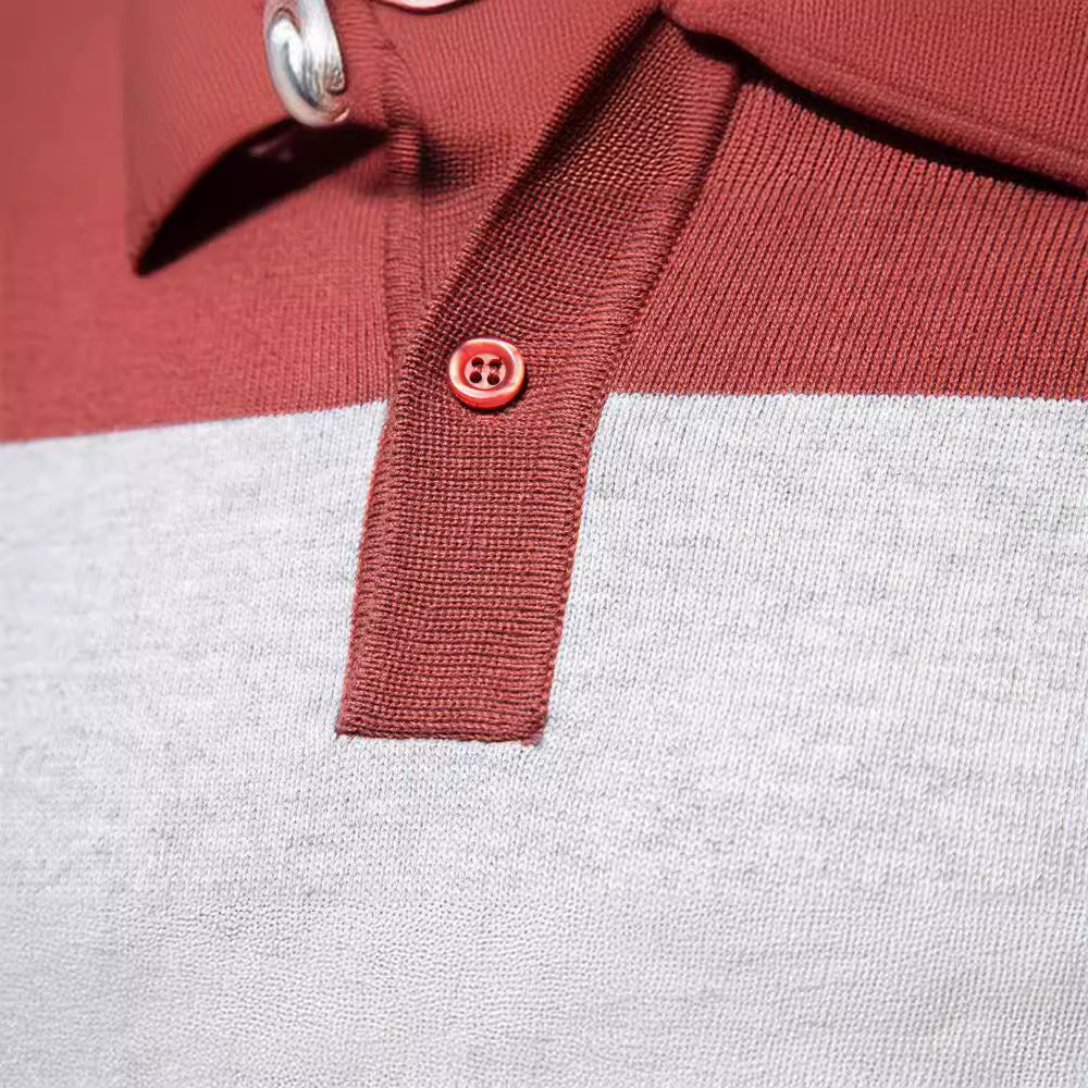 Herrer Langærmet Polopullover med moderne stribemønster Stilla