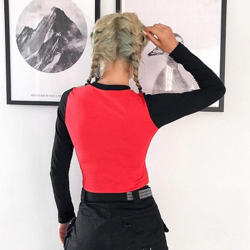 Damer trendy raglan-crop-top med dødningehoved-print Skovae