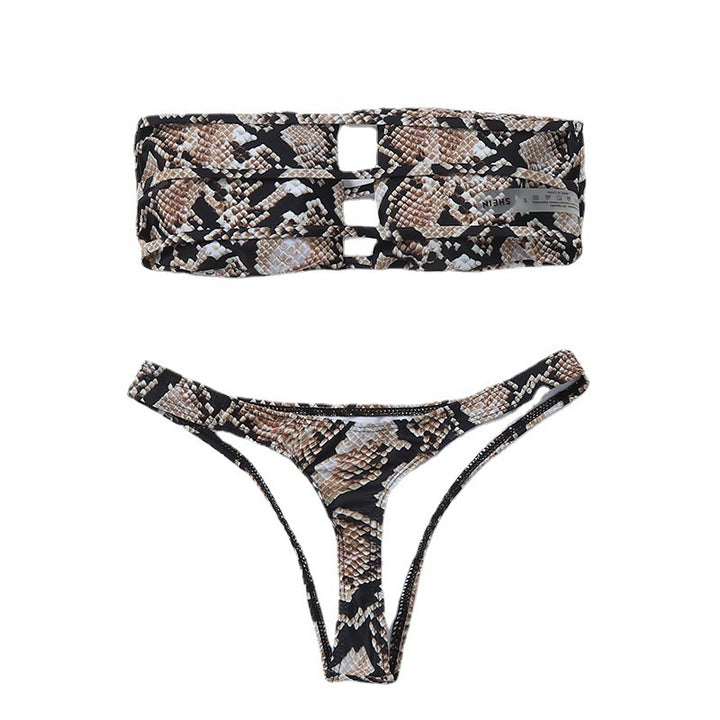 Dame bandeau-bikini med smart slange mønster Skovae