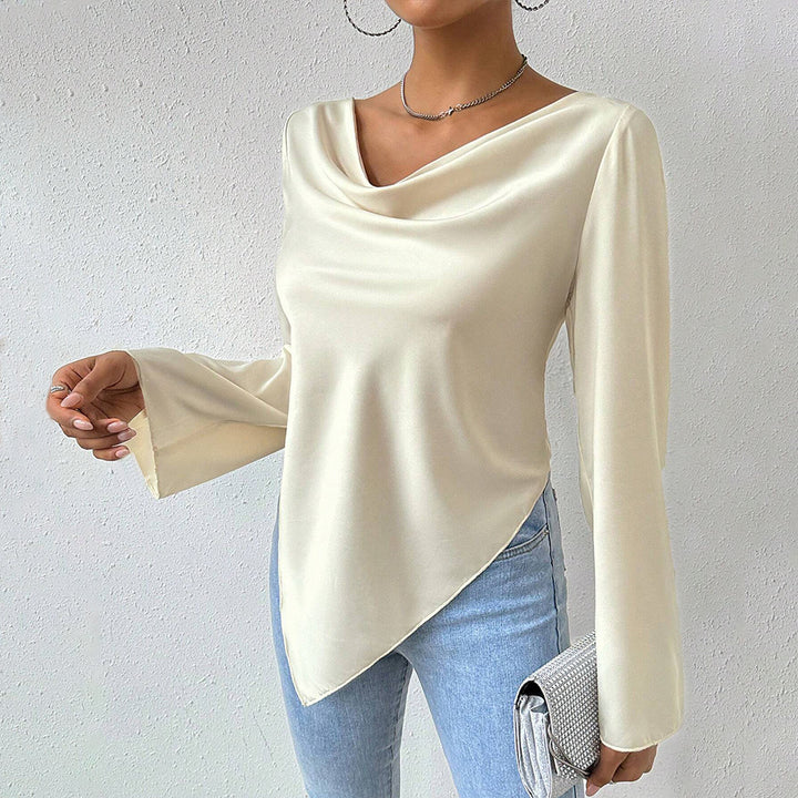 Damer bluse med chic vandfalds hals og lange ærmer Stilla