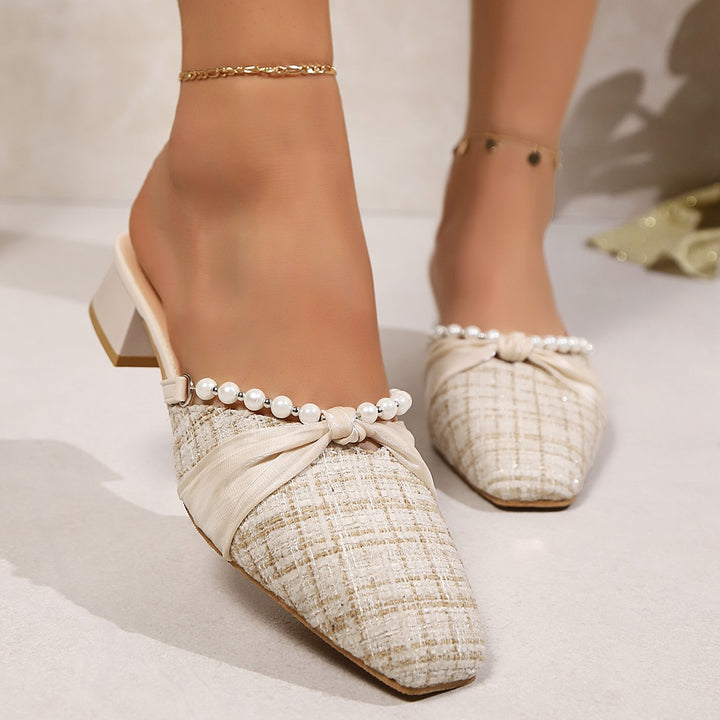 Dame Elegante Mules med Perleapplikation og hæl Stilla