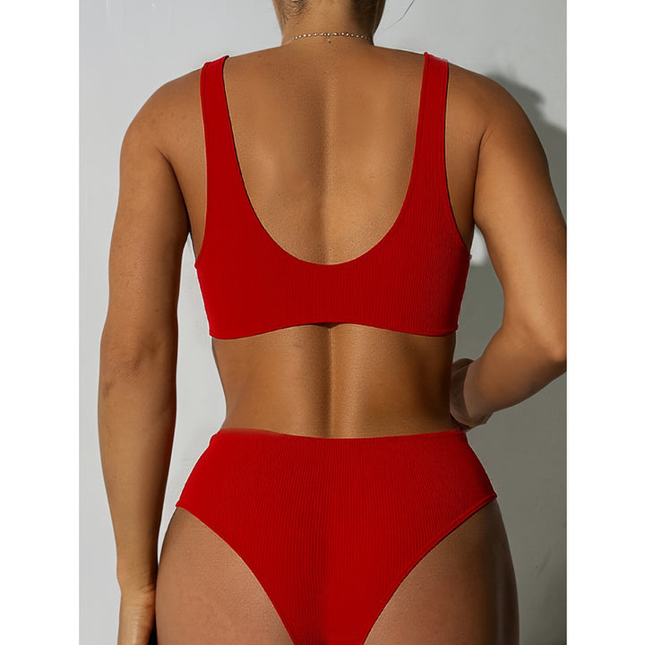 Dame ribben-høj talje-knude-bikini-sæt Stilla