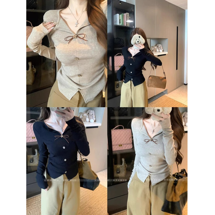 Damer elegant strikket bluse med dekorativ båndrem Stilla