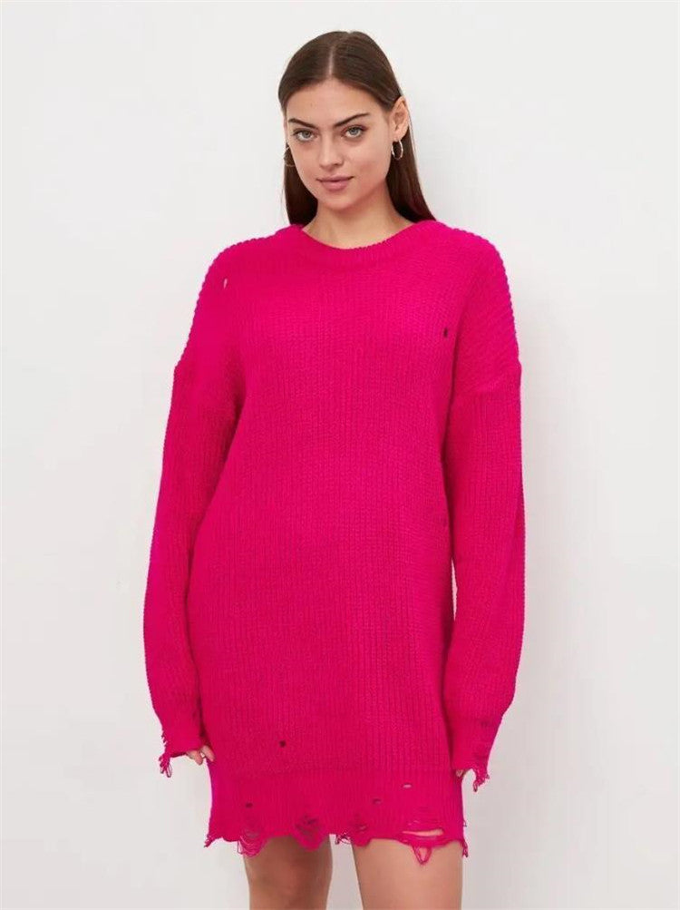 Dame Oversized Strikbluse med unikt hulmønster og ribstruktur Stilla