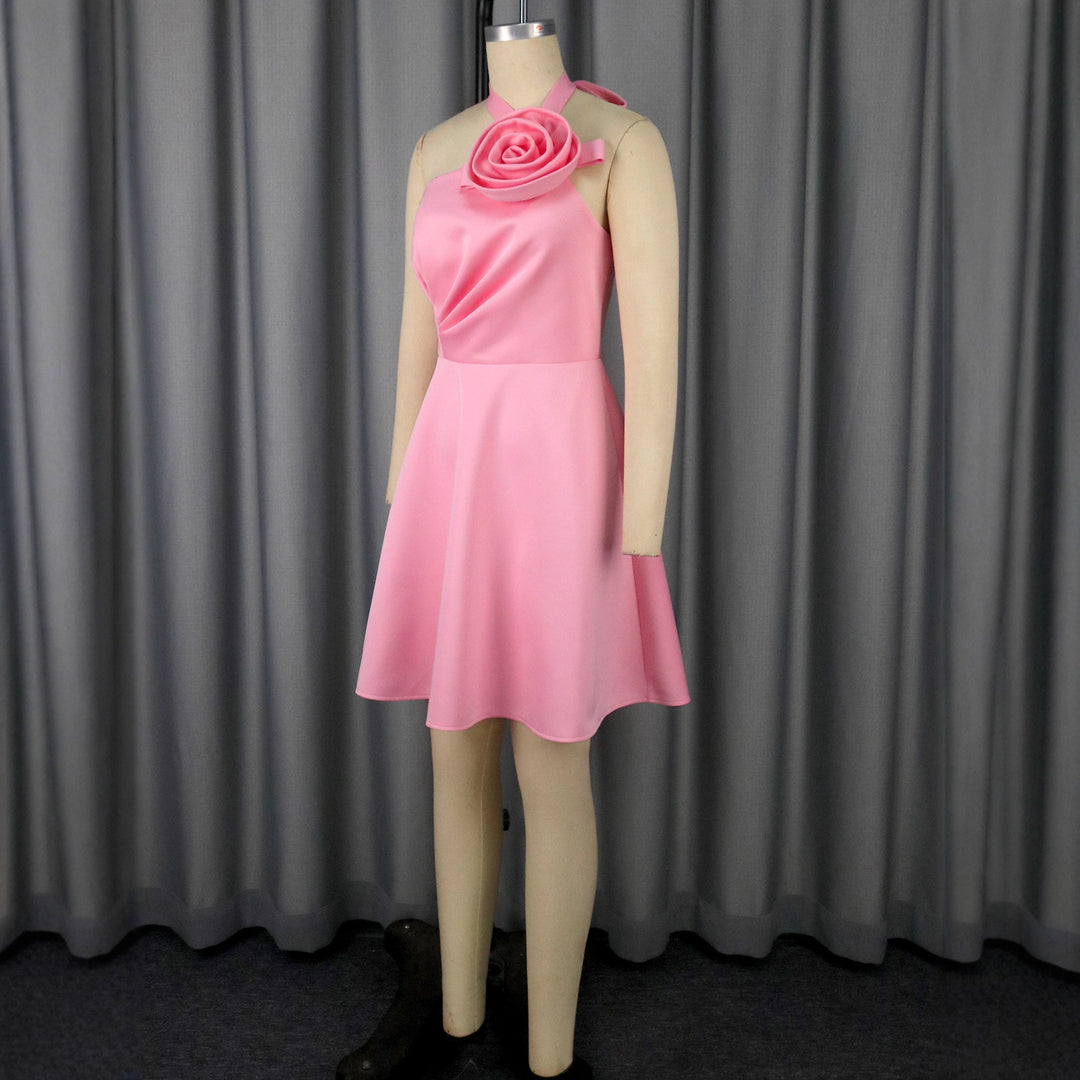 Dame elegant midi kjole med floral applikation og asymmetrisk talje Skovae