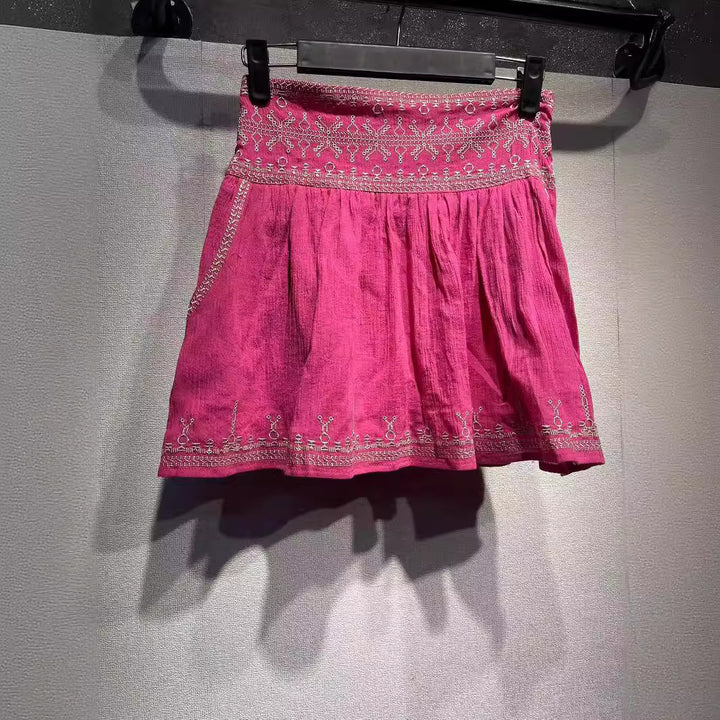 Dame Lettere broderet nederdel med praktiske lommer og elastisk talje Stilla