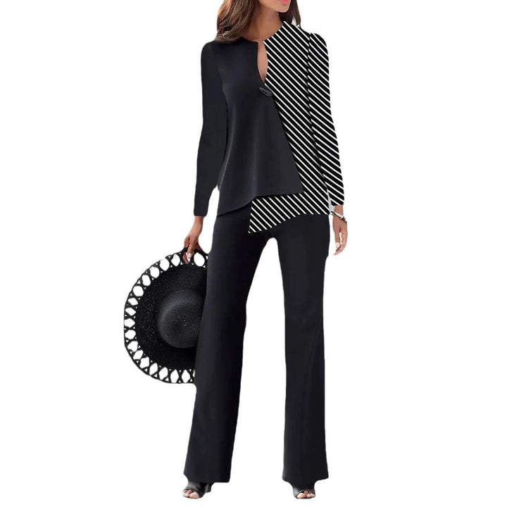Dame Elegante og moderne to-delt sæt med asymmetrisk bluse og bredt skåret bukser Stilla