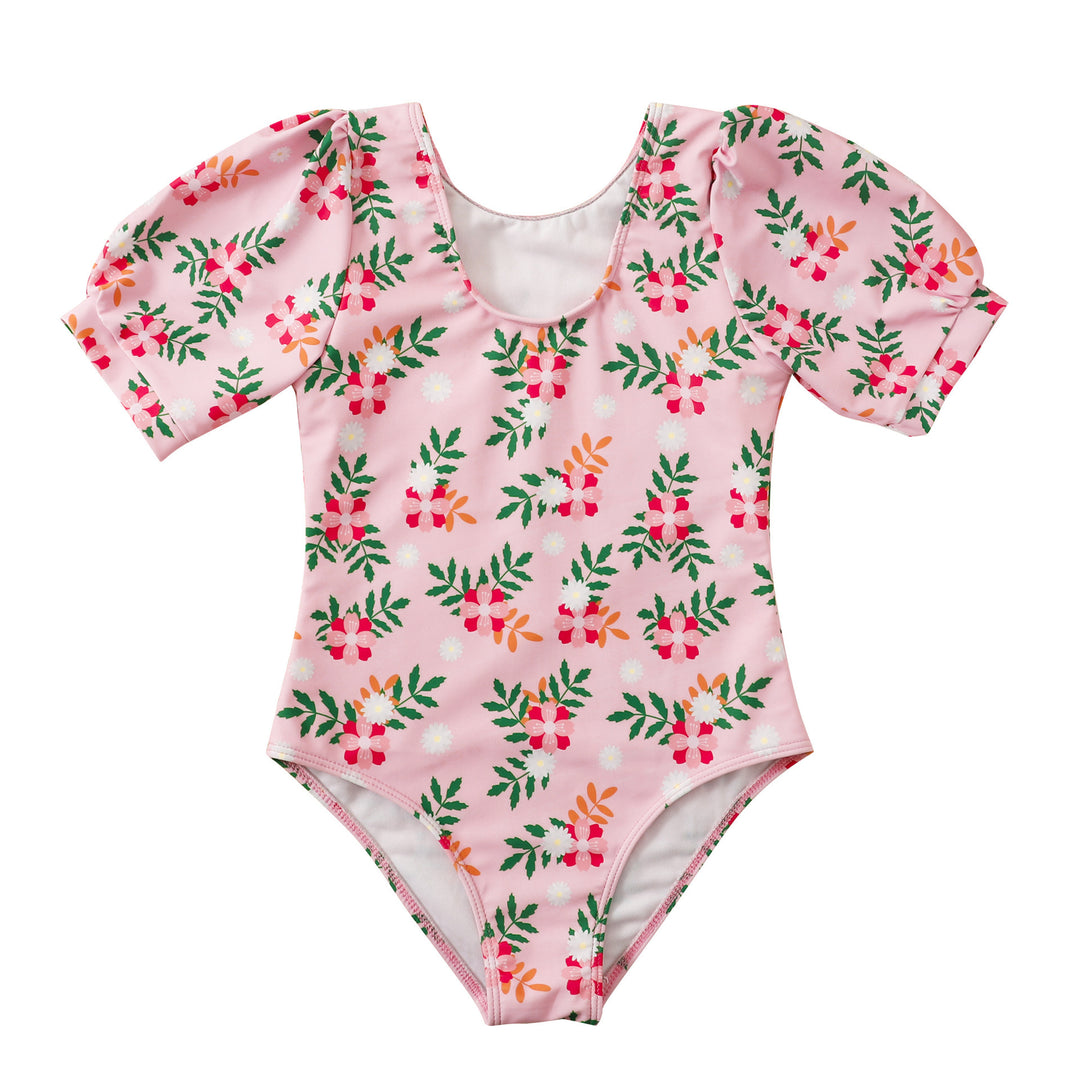 Dame badespilanzo med elegante puffærmer og blomstret tryk Stilla