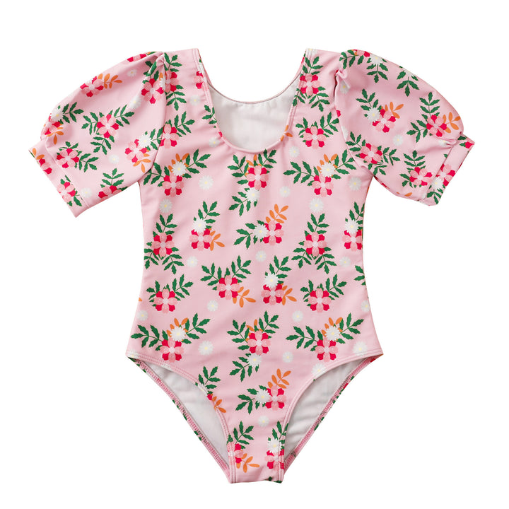 Dame badespilanzo med elegante puffærmer og blomstret tryk Stilla